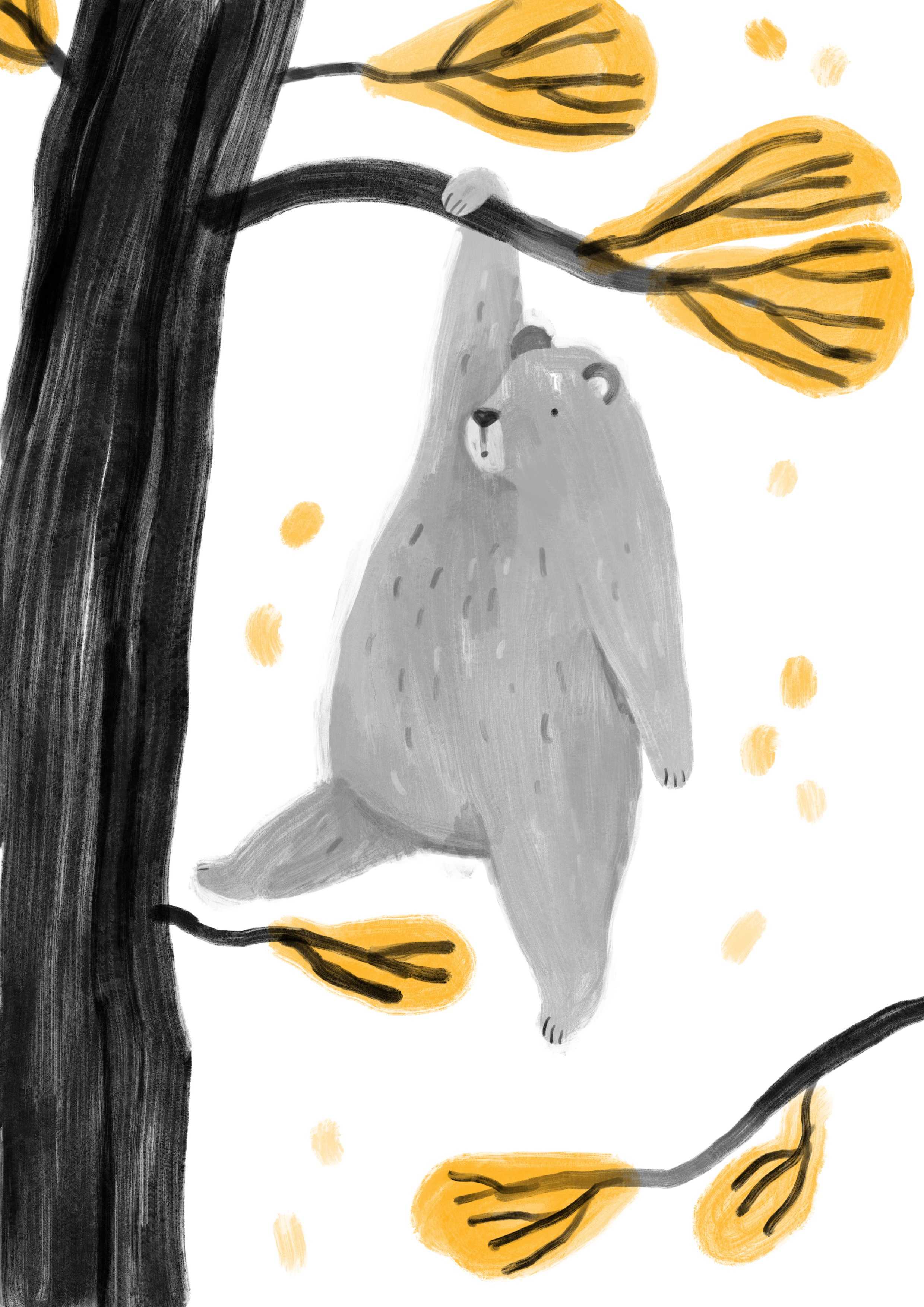Ilustracja do bajki miś na drzewie