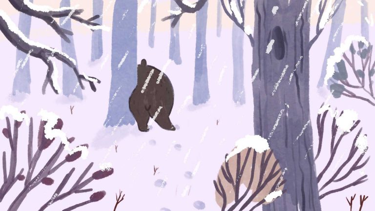 Ilustracja miś w śniegu