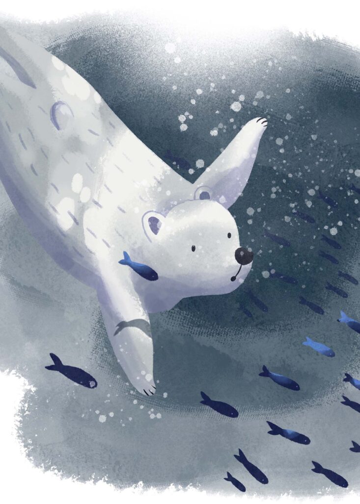 rysunek niedźwiedź polarny pływa pod wodą